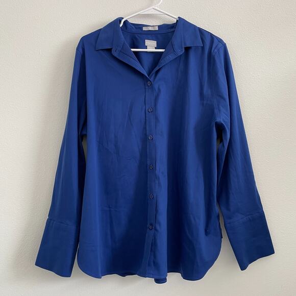 Chicos Button Up Top Women 3 18 Blue No Iron Classic Career Office Stretch - Picture 1 of 12